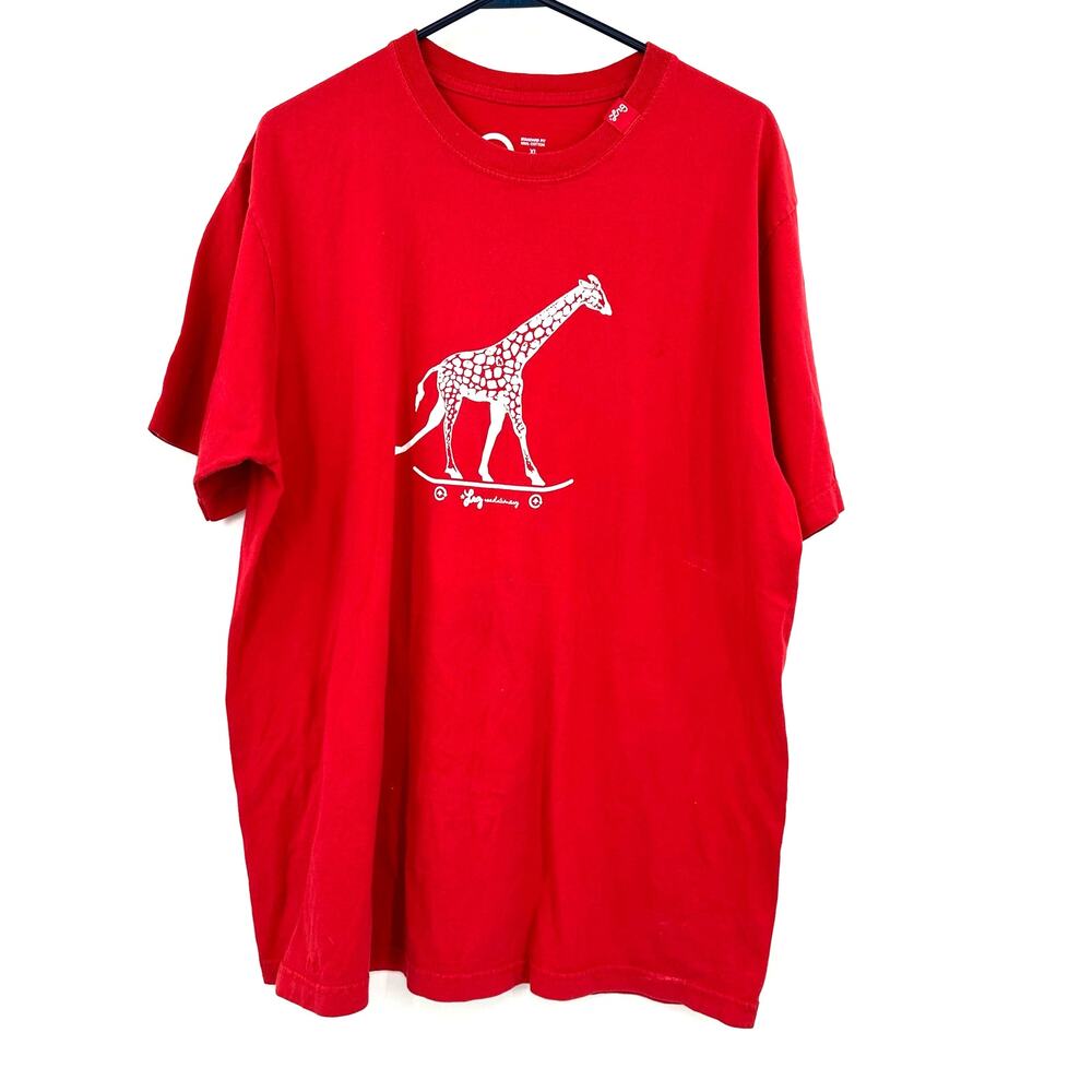 LRG‎ Size XL Shirt Red Graphic Print Giraffe Skateboarding Tee Basic Casual Fun